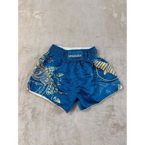 Hayabusa Muay Thai Shorts Mens Size M Teal Blue Gold Sak Yant Kickboxing MMA EUC